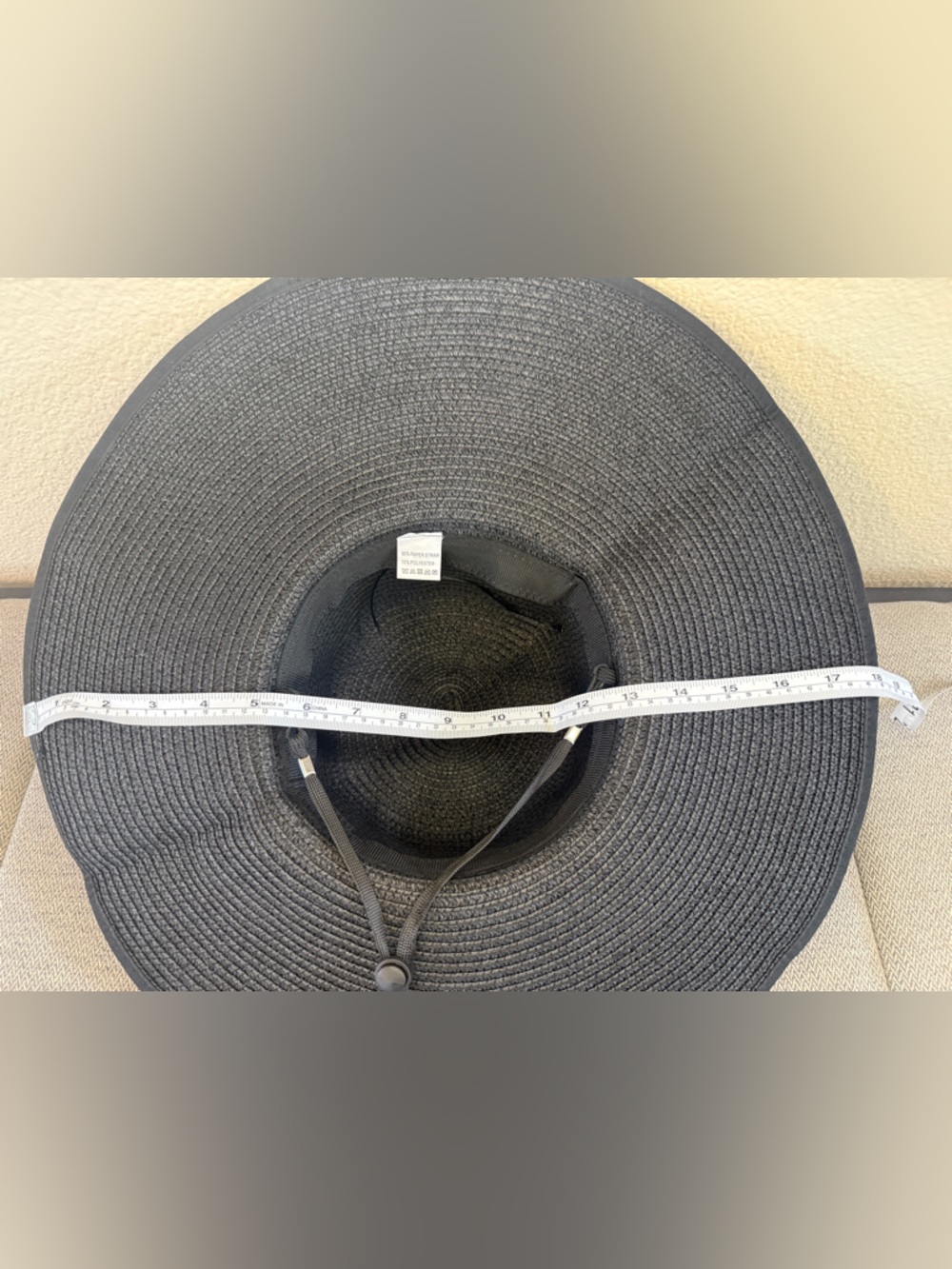 Black Wide-Brim Straw Sun Hat with Polka Dot Ribbon - Picture 9 of 16